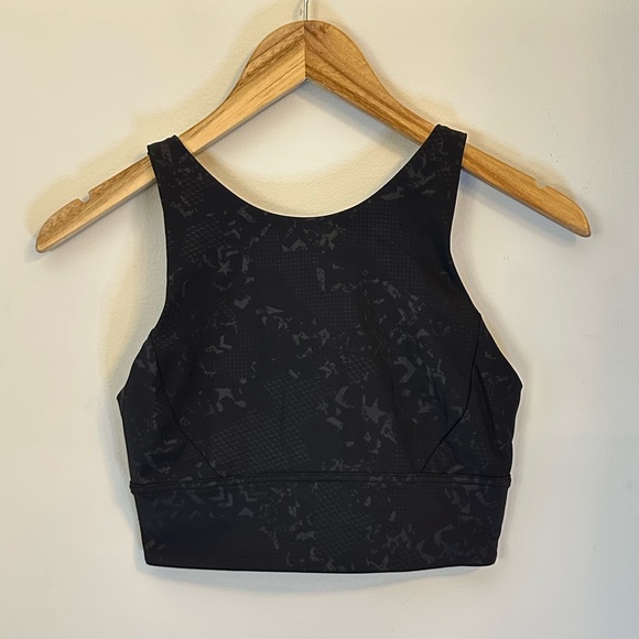 Lululemon High Neck Long Line Bra Black Embossed Size 6 - Picture 2 of 10